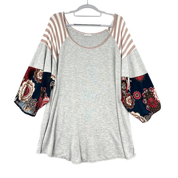 Égs California‎ Striped Floral Pattern Loose Fit Tunic Blouse Size 1XL - Picture 1 of 6